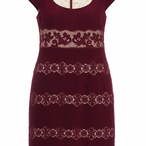 Phase Eight Women Burgundy Red UK 12 Lace Sheath Knee Length Dress