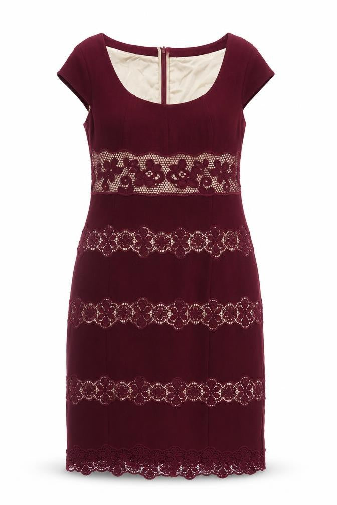 Phase Eight Women Burgundy Red UK 12 Lace Sheath Knee Length Dress