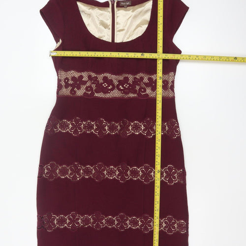 Phase Eight Women Burgundy Red UK 12 Lace Sheath Knee Length Dress
