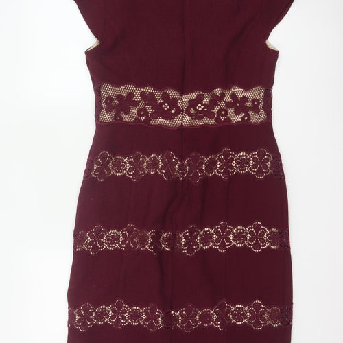 Phase Eight Women Burgundy Red UK 12 Lace Sheath Knee Length Dress