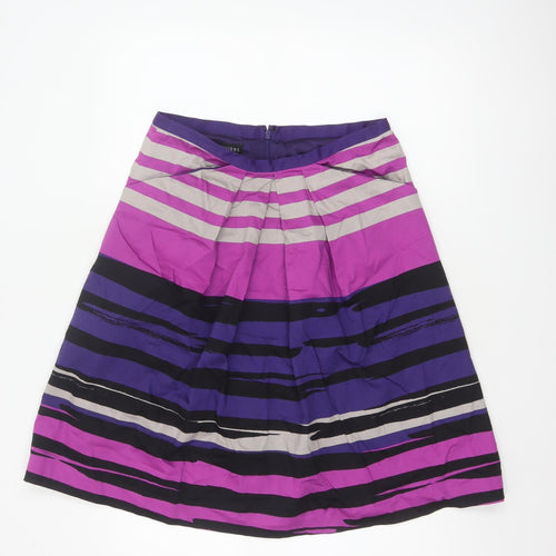 Hobbs Women Multicoloured UK 12 A-Line Knee Length Striped Cotton Skirt