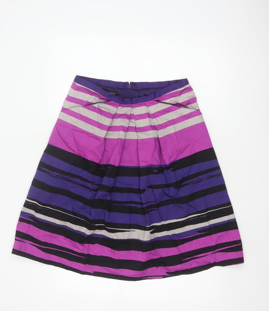 Hobbs Women Multicoloured UK 12 A-Line Knee Length Striped Cotton Skirt