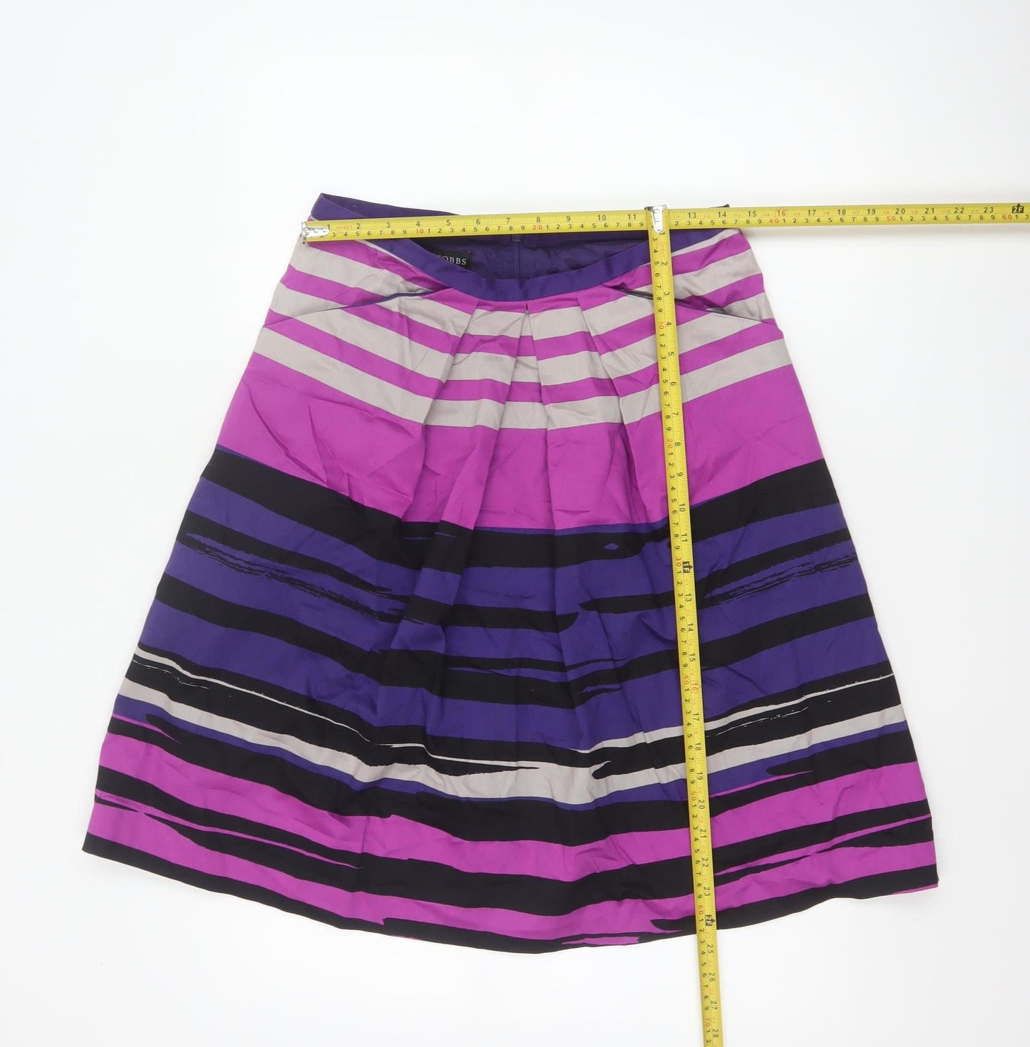 Hobbs Women Multicoloured UK 12 A-Line Knee Length Striped Cotton Skirt