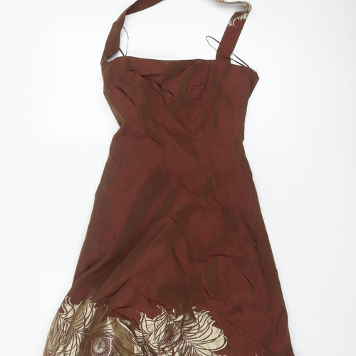 Adolfo Dominguez Women Brown Floral Halter Fit & Flare Dress UK 8