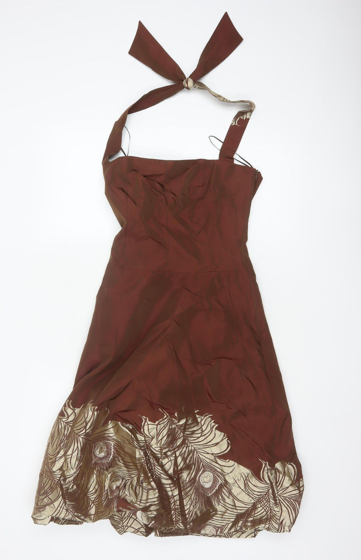 Adolfo Dominguez Women Brown Floral Halter Fit & Flare Dress UK 8