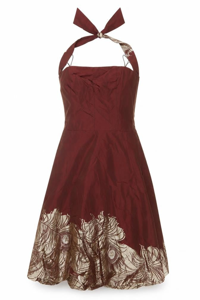 Adolfo Dominguez Women Brown Floral Halter Fit & Flare Dress UK 8
