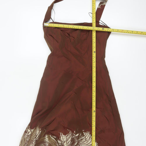 Adolfo Dominguez Women Brown Floral Halter Fit & Flare Dress UK 8