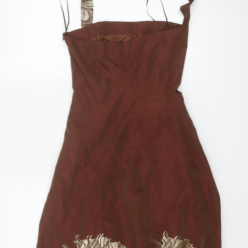 Adolfo Dominguez Women Brown Floral Halter Fit & Flare Dress UK 8