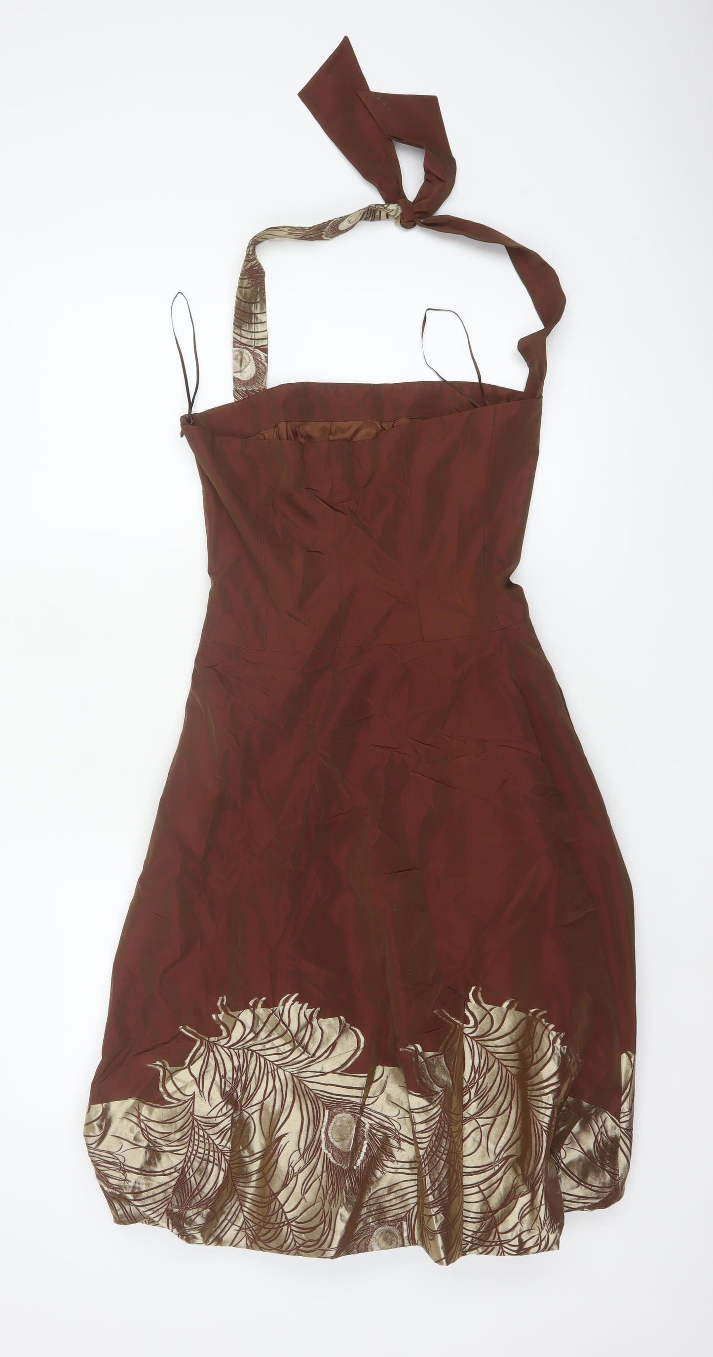 Adolfo Dominguez Women Brown Floral Halter Fit & Flare Dress UK 8