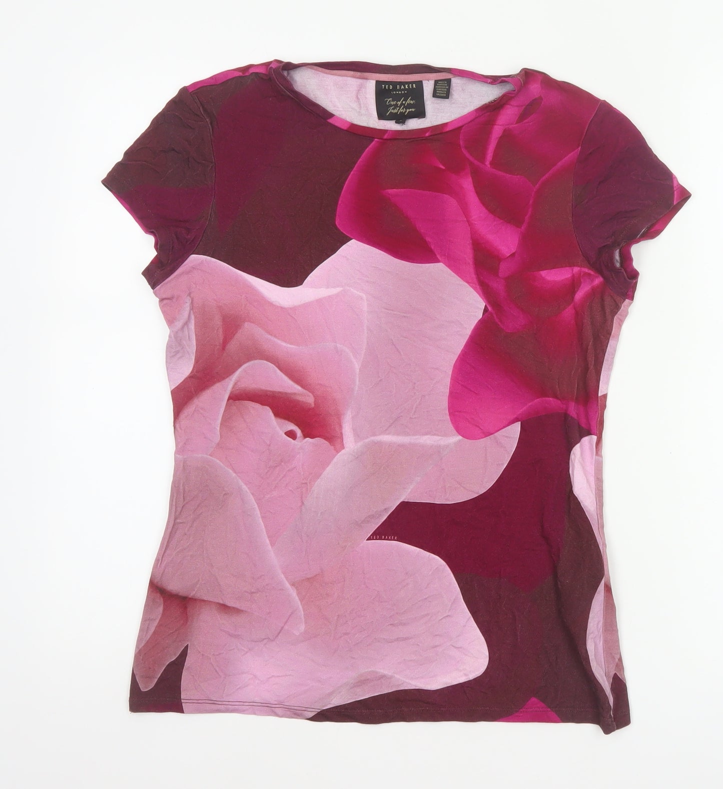 Ted Baker Women’s Pink Floral Jersey T-Shirt UK 12 Short Sleeve