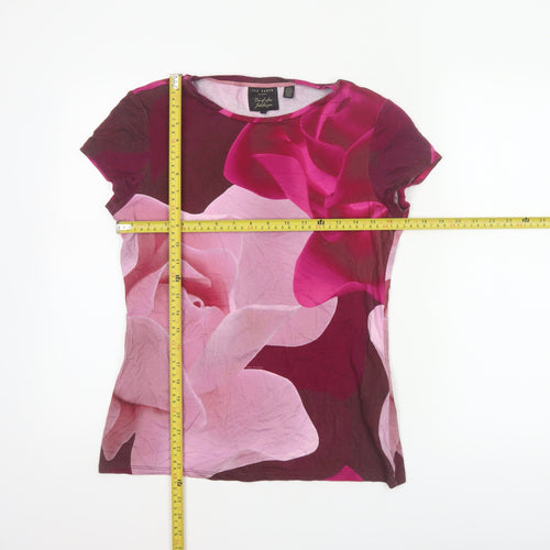 Ted Baker Women’s Pink Floral Jersey T-Shirt UK 12 Short Sleeve