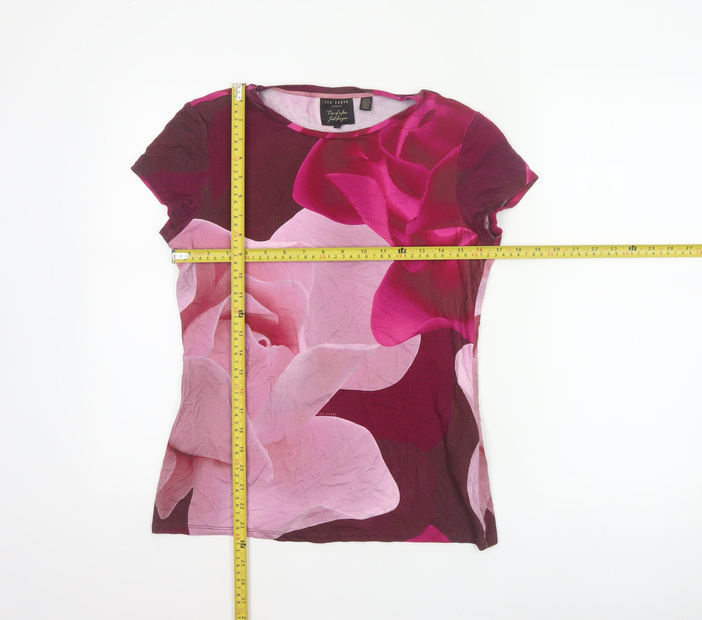 Ted Baker Women’s Pink Floral Jersey T-Shirt UK 12 Short Sleeve