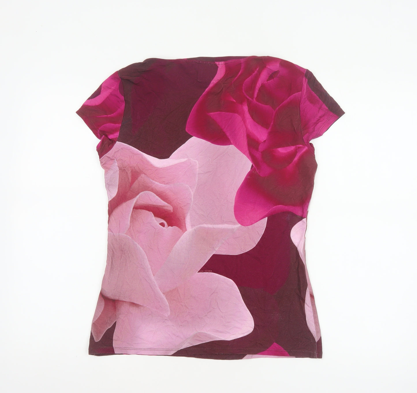 Ted Baker Women’s Pink Floral Jersey T-Shirt UK 12 Short Sleeve