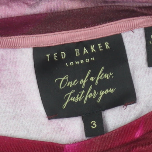 Ted Baker Women’s Pink Floral Jersey T-Shirt UK 12 Short Sleeve
