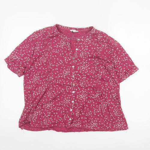 Cotton Stuff Women Pink UK 16 Floral Short Sleeve Button-Up Blouse