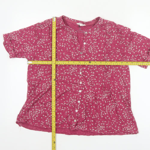 Cotton Stuff Women Pink UK 16 Floral Short Sleeve Button-Up Blouse