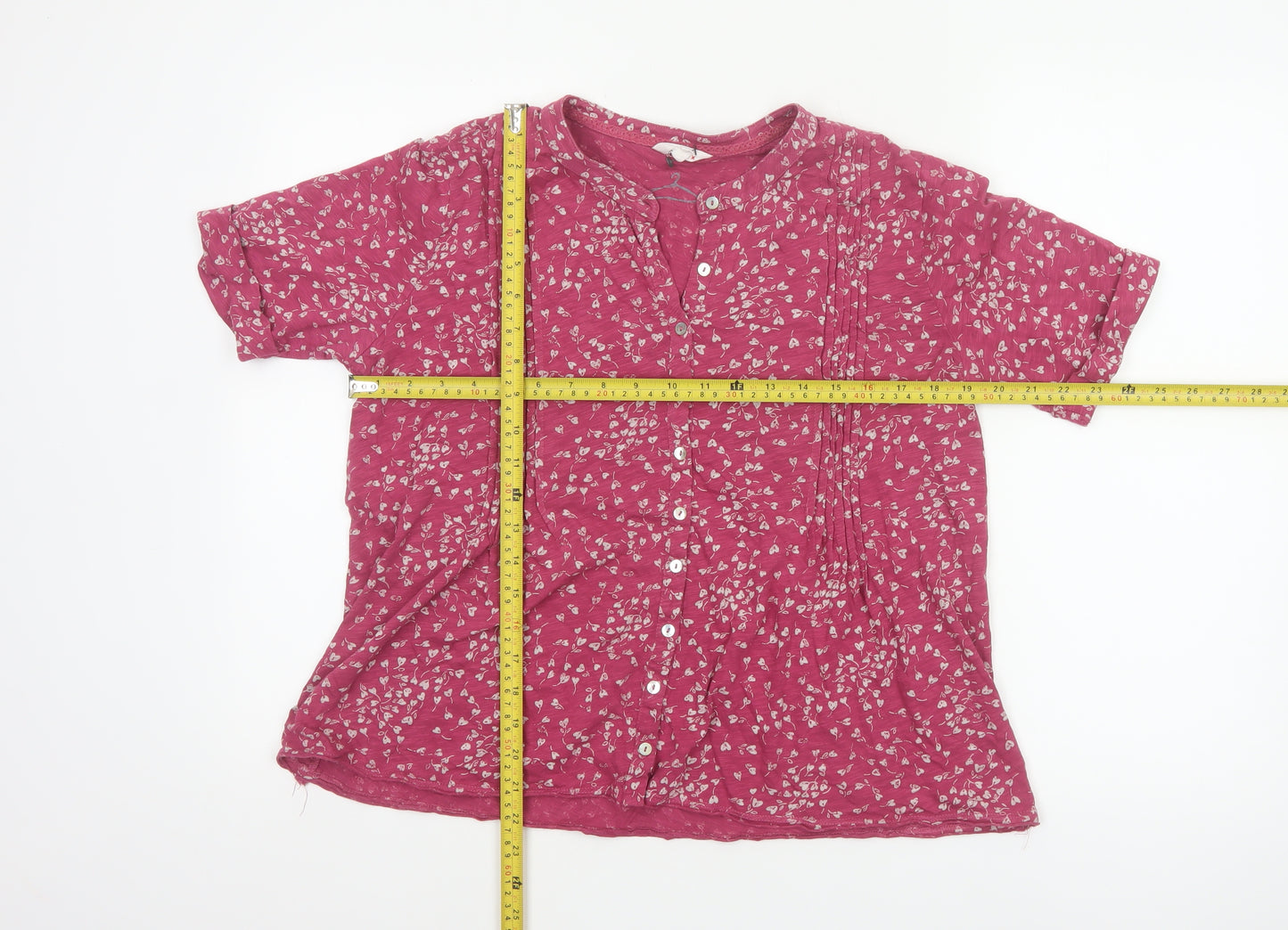 Cotton Stuff Women Pink UK 16 Floral Short Sleeve Button-Up Blouse