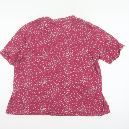 Cotton Stuff Women Pink UK 16 Floral Short Sleeve Button-Up Blouse