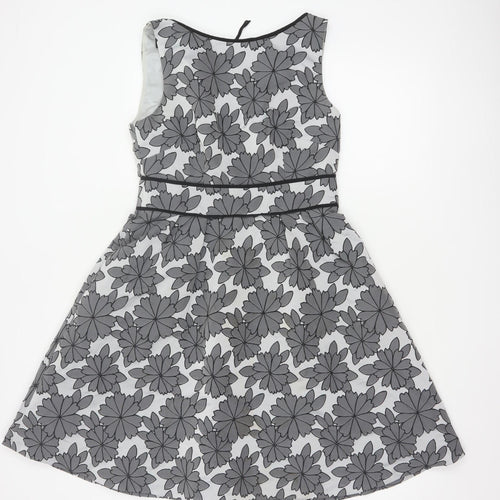 Coast Women Grey Floral A-Line Knee Length Dress UK 12 Sleeveless