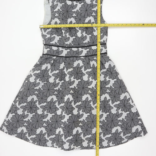 Coast Women Grey Floral A-Line Knee Length Dress UK 12 Sleeveless