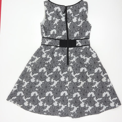 Coast Women Grey Floral A-Line Knee Length Dress UK 12 Sleeveless