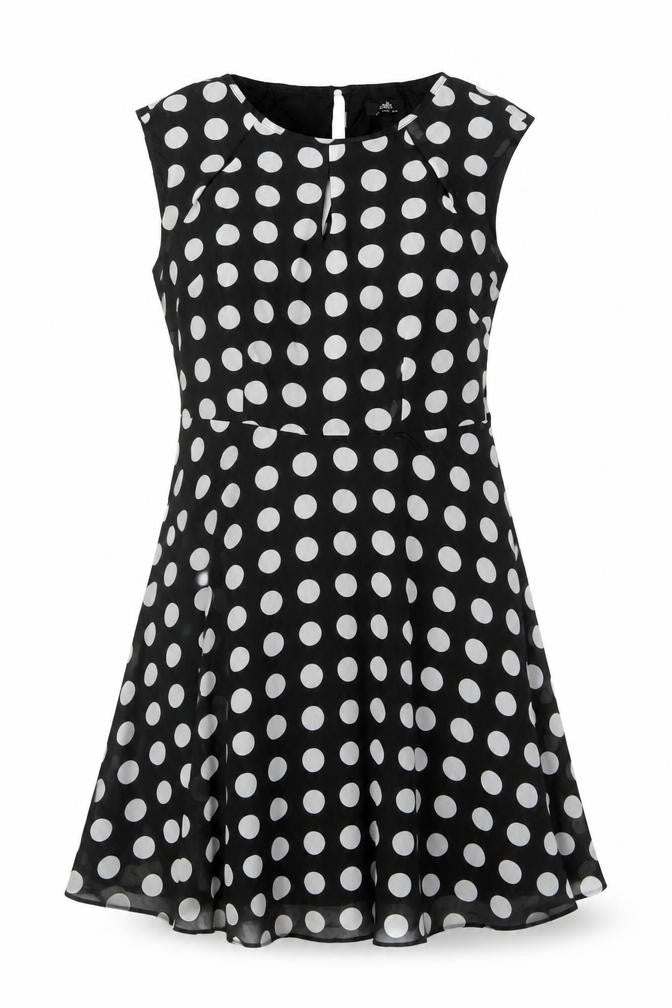 Wallis Women Black White Polka Dot UK 14 A-Line Chiffon Dress