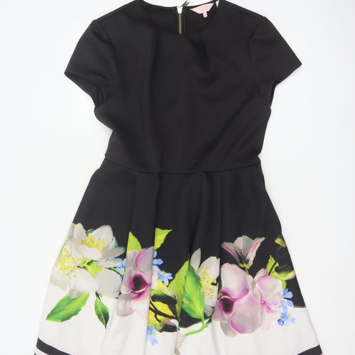 Ted Baker Women Black Floral Fit & Flare Knee Length Dress UK 14
