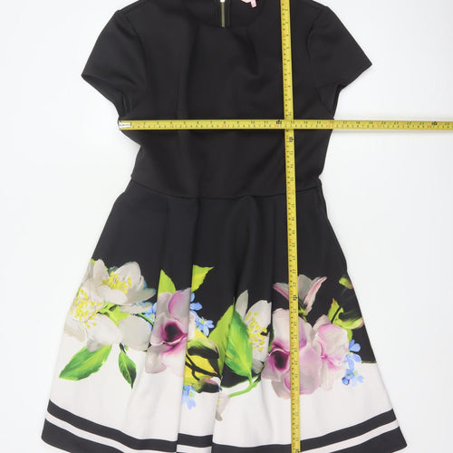 Ted Baker Women Black Floral Fit & Flare Knee Length Dress UK 14