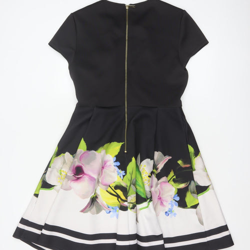 Ted Baker Women Black Floral Fit & Flare Knee Length Dress UK 14
