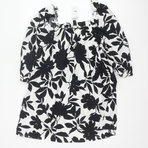 New Look Petite Women’s Black White Floral Off Shoulder Swing Dress UK 6