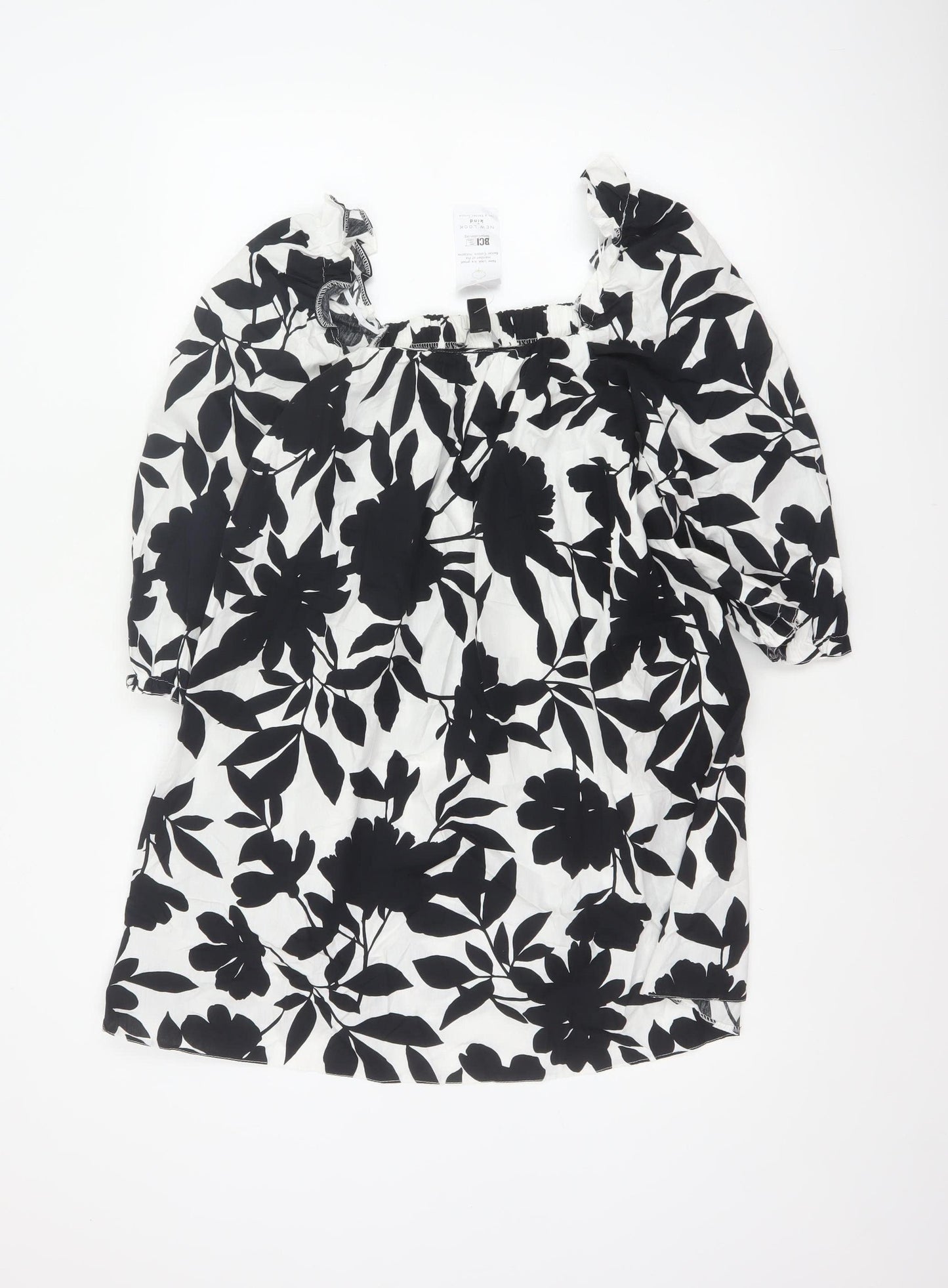New Look Petite Women’s Black White Floral Off Shoulder Swing Dress UK 6