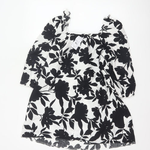 New Look Petite Women’s Black White Floral Off Shoulder Swing Dress UK 6