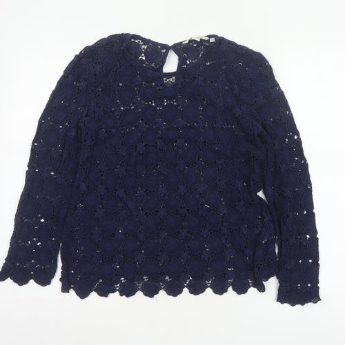 Boden Women Blue UK 10 Floral Lace Long Sleeve Blouse