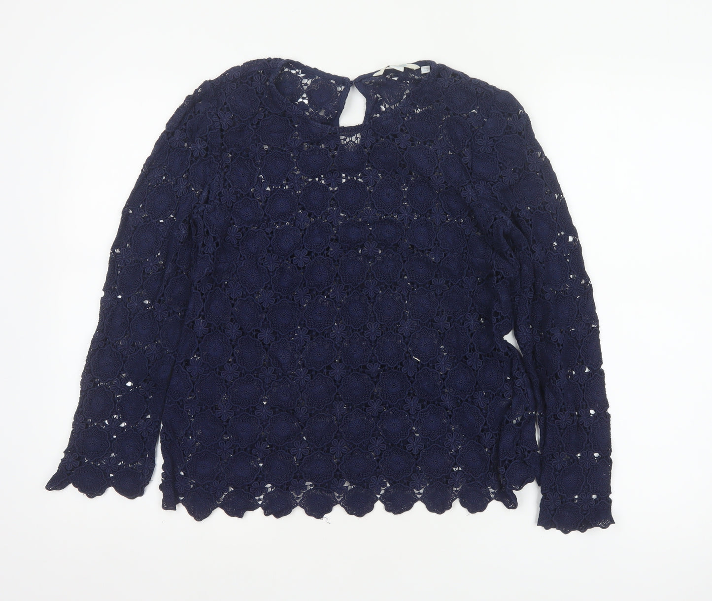 Boden Women Blue UK 10 Floral Lace Long Sleeve Blouse