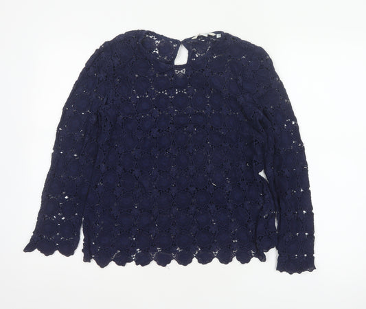 Boden Women Blue UK 10 Floral Lace Long Sleeve Blouse