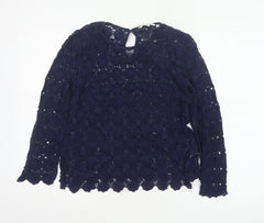 Boden Women Blue UK 10 Floral Lace Long Sleeve Blouse