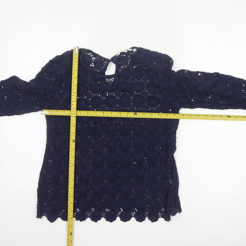 Boden Women Blue UK 10 Floral Lace Long Sleeve Blouse