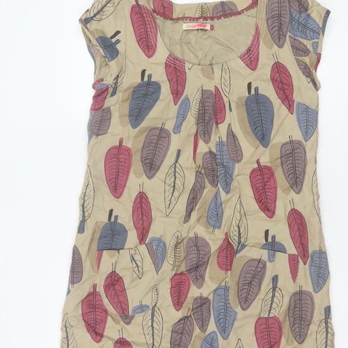 White Stuff Women Multicoloured Size 12 Shift Dress Leaf Print Cotton