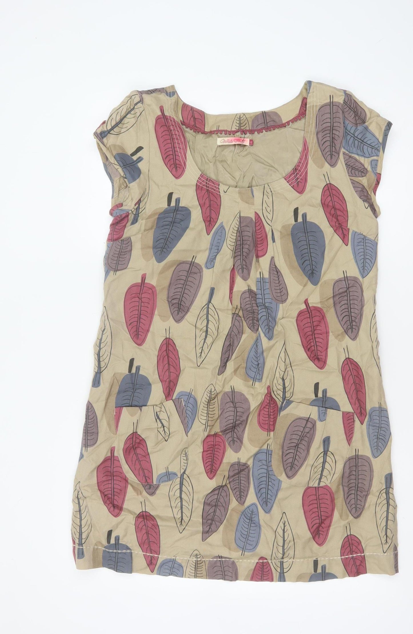 White Stuff Women Multicoloured Size 12 Shift Dress Leaf Print Cotton