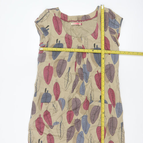White Stuff Women Multicoloured Size 12 Shift Dress Leaf Print Cotton