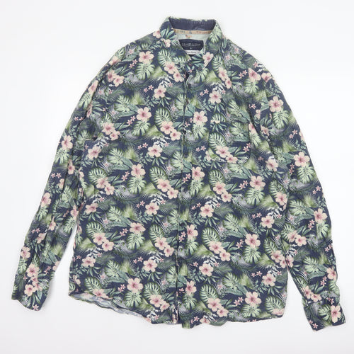 Colours & Sons Men’s Multicoloured XL Tropical Floral Linen Blend Shirt