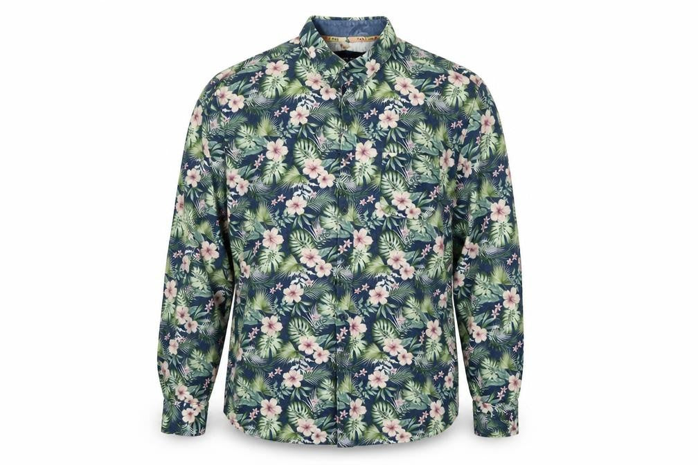Colours & Sons Men’s Multicoloured XL Tropical Floral Linen Blend Shirt