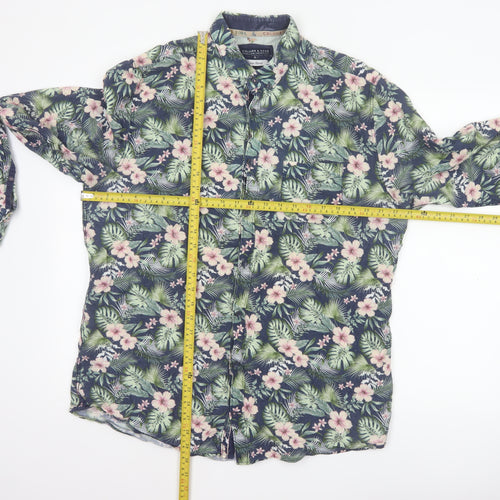 Colours & Sons Men’s Multicoloured XL Tropical Floral Linen Blend Shirt