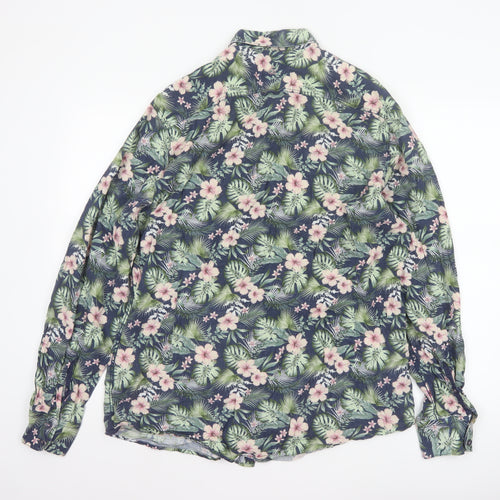 Colours & Sons Men’s Multicoloured XL Tropical Floral Linen Blend Shirt