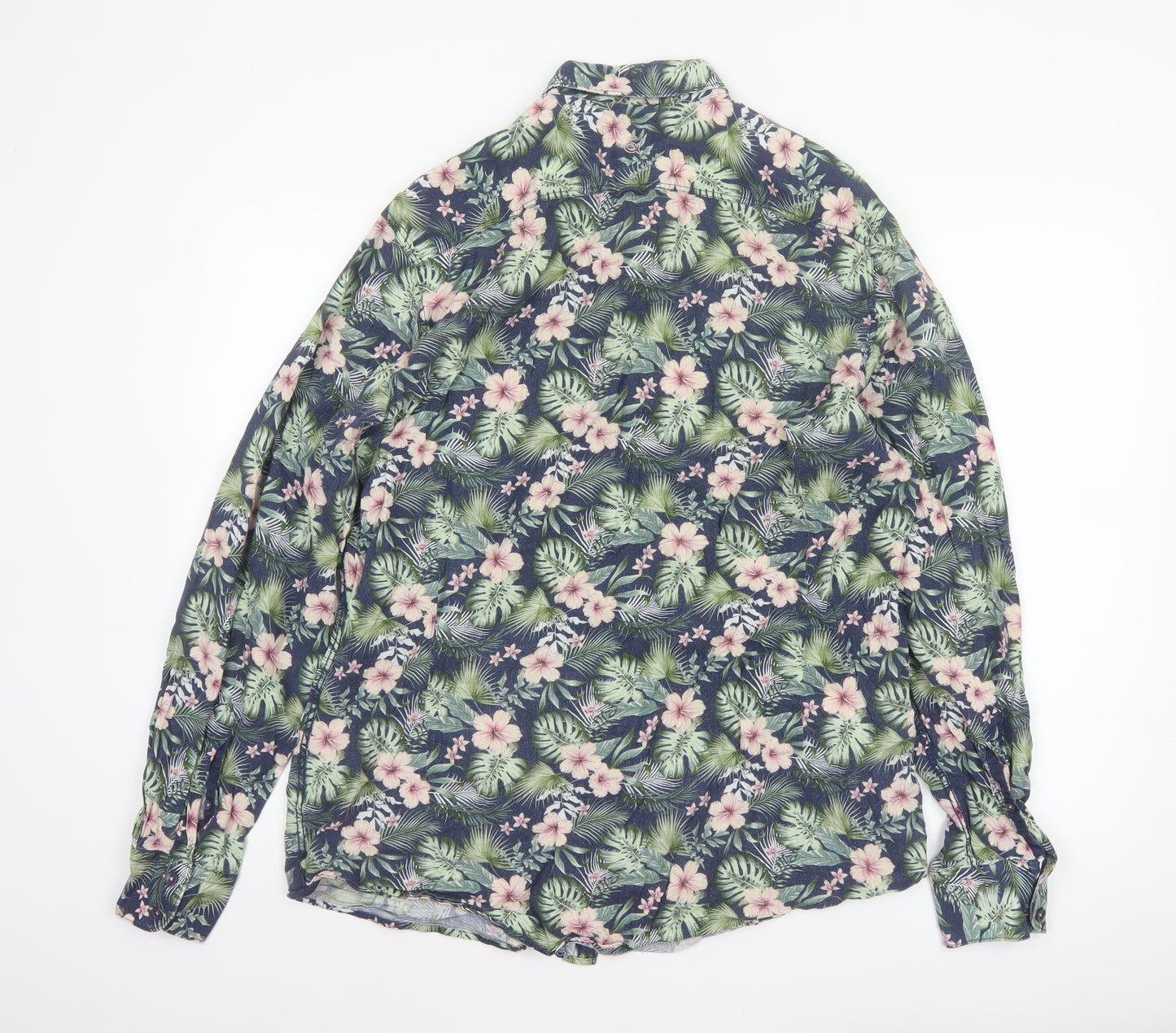 Colours & Sons Men’s Multicoloured XL Tropical Floral Linen Blend Shirt