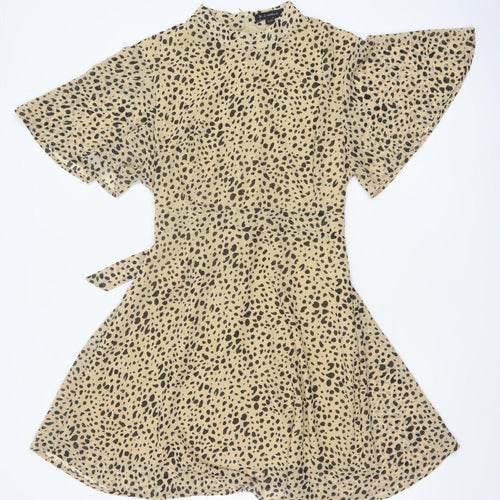 Blue Vanilla Women’s Beige Leopard Print Fit & Flare Dress UK 14