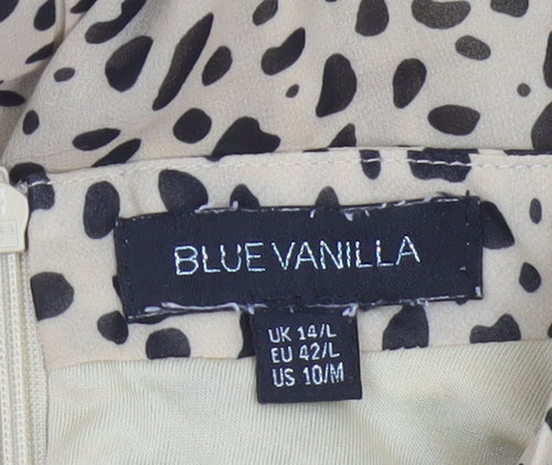 Blue Vanilla Women’s Beige Leopard Print Fit & Flare Dress UK 14