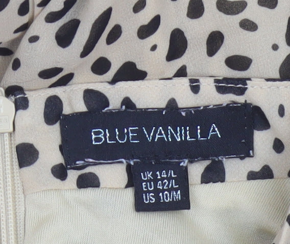 Blue Vanilla Women’s Beige Leopard Print Fit & Flare Dress UK 14