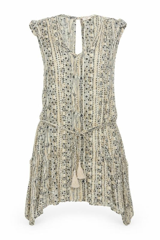 Fat Face Women Beige Geometric Aztec Sleeveless Belted Tunic UK 12