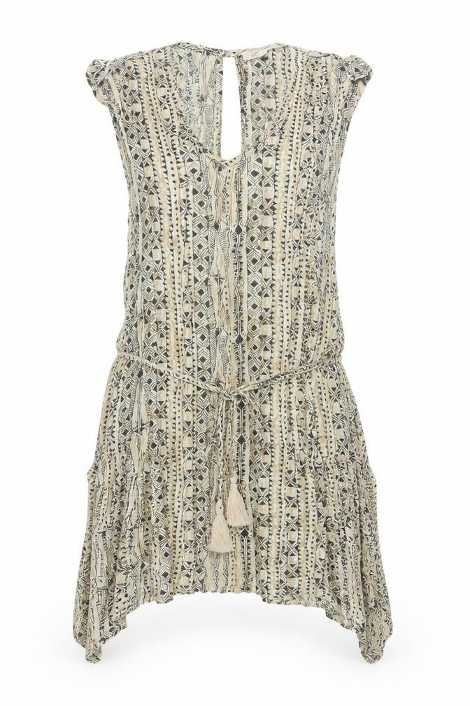 Fat Face Women Beige Geometric Aztec Sleeveless Belted Tunic UK 12